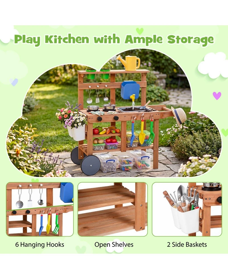 Sugift Water Tank & Sink 15-Piece Mud Kitchen, Ages 3+