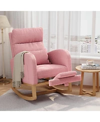 homfan Soft Teddy Fleece Rocking Chair Modern Nursery Glider Chair with Side Pockets and Pillow Extendable Footrest Upholstered Rocker for Living Room