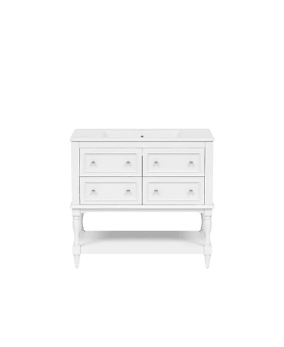 Busdays 36 Inch Bathroom Vanity with Undermount Ceramic Sink 4 Drawers Solid Wood Frame Free Standing Cabinet Set