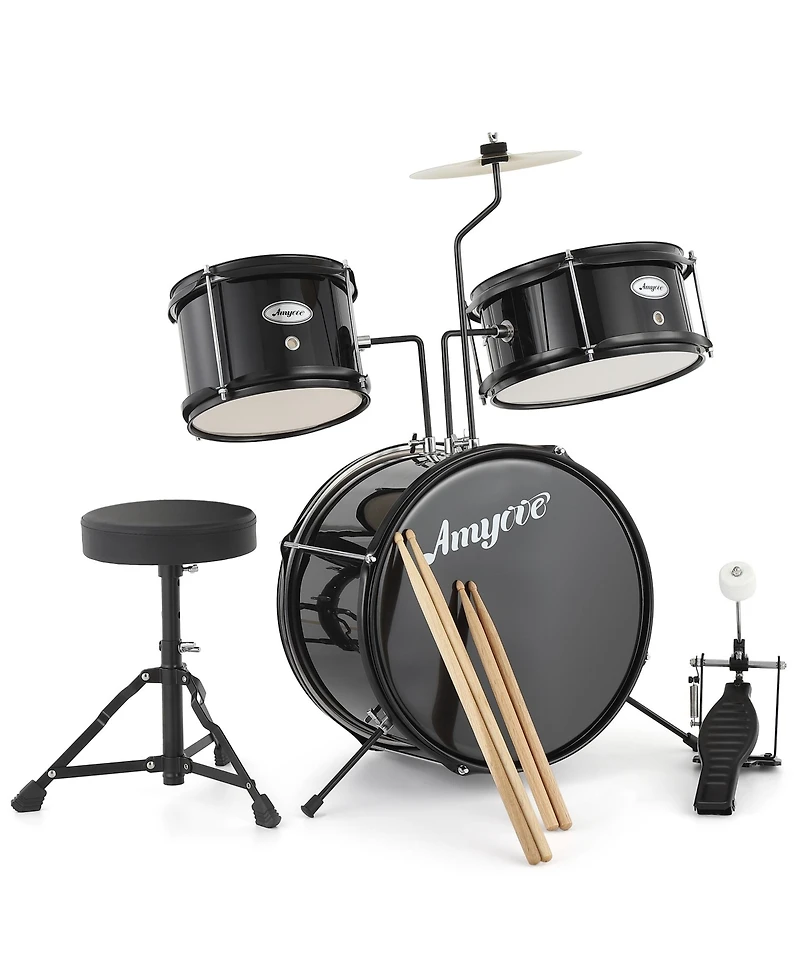 homfan Kids Electronic Drum Set - 3-Piece Junior Percussion Kit with Cymbal, Tom, Bass Pedal, Drumsticks and Adjustable Throne