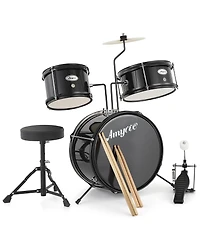 homfan Kids Electronic Drum Set - 3-Piece Junior Percussion Kit with Cymbal, Tom, Bass Pedal, Drumsticks and Adjustable Throne