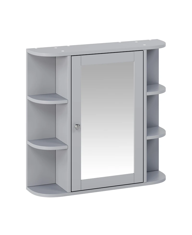 Busdays Bathroom Wall Cabinet with Mirror Medicine Storage Adjustable Shelf Doors and 6 Open Shelves Mounted