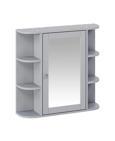 Busdays Bathroom Wall Cabinet with Mirror Medicine Storage Adjustable Shelf Doors and 6 Open Shelves Mounted