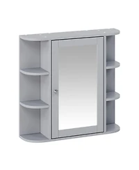 Busdays Bathroom Wall Cabinet with Mirror Medicine Storage Adjustable Shelf Doors and 6 Open Shelves Mounted