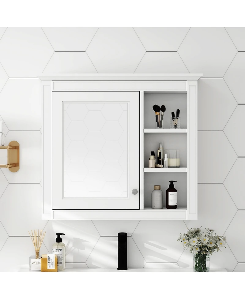 Busdays 30x28 Inch Mirror Medicine Cabinet Wall Mounted Bathroom Storage with 3 Open Shelves No Vanity Included