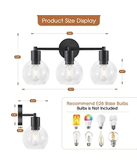 Busdays 3 Light Globe Bathroom Vanity Light Modern Industrial Metal Wall Sconce with Clear Glass Shades for Bedroom Hallway No Bulbs