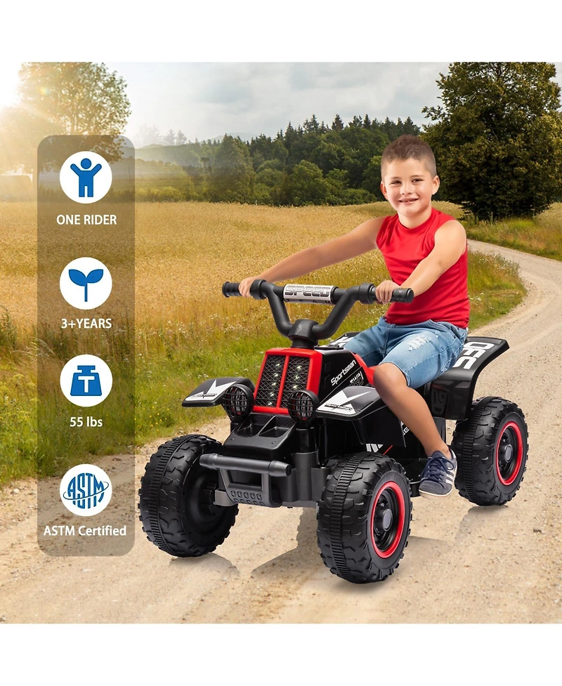 homfan 6V Kids Electric Ride-On Atv Quad with Led Headlights, Ages 3+