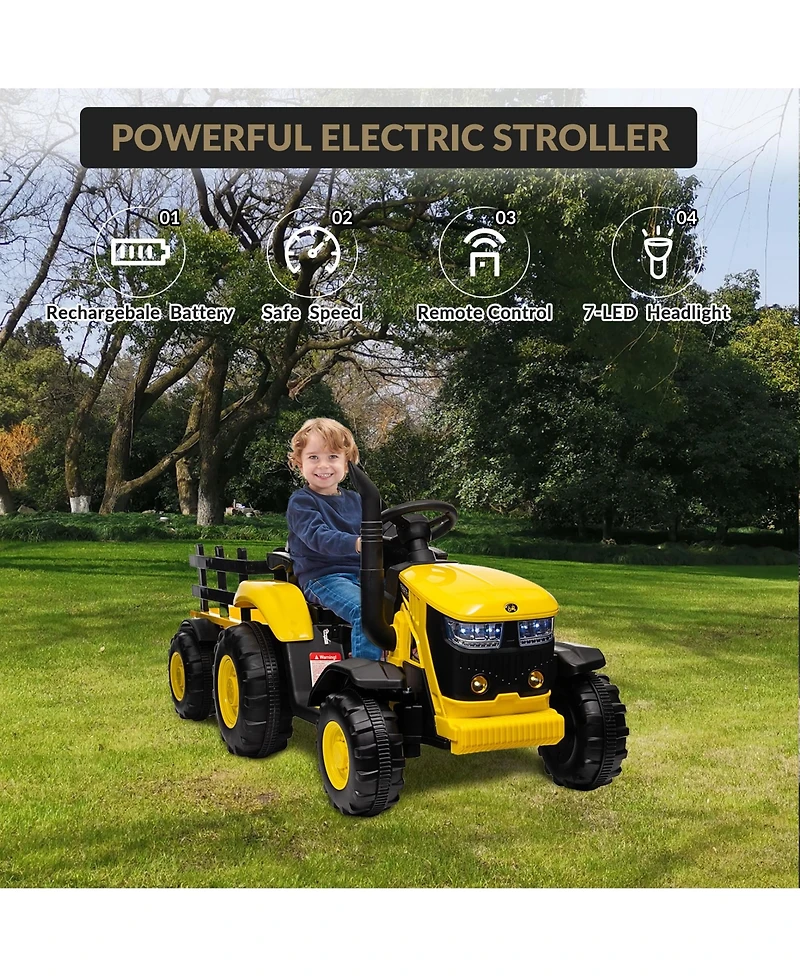 homfan Electric Ride On Tractor with Detachable Garden Trailer, Rechargeable Remote Control, Ages 3-8