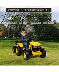 homfan Electric Ride On Tractor with Detachable Garden Trailer, Rechargeable Remote Control, Ages 3-8
