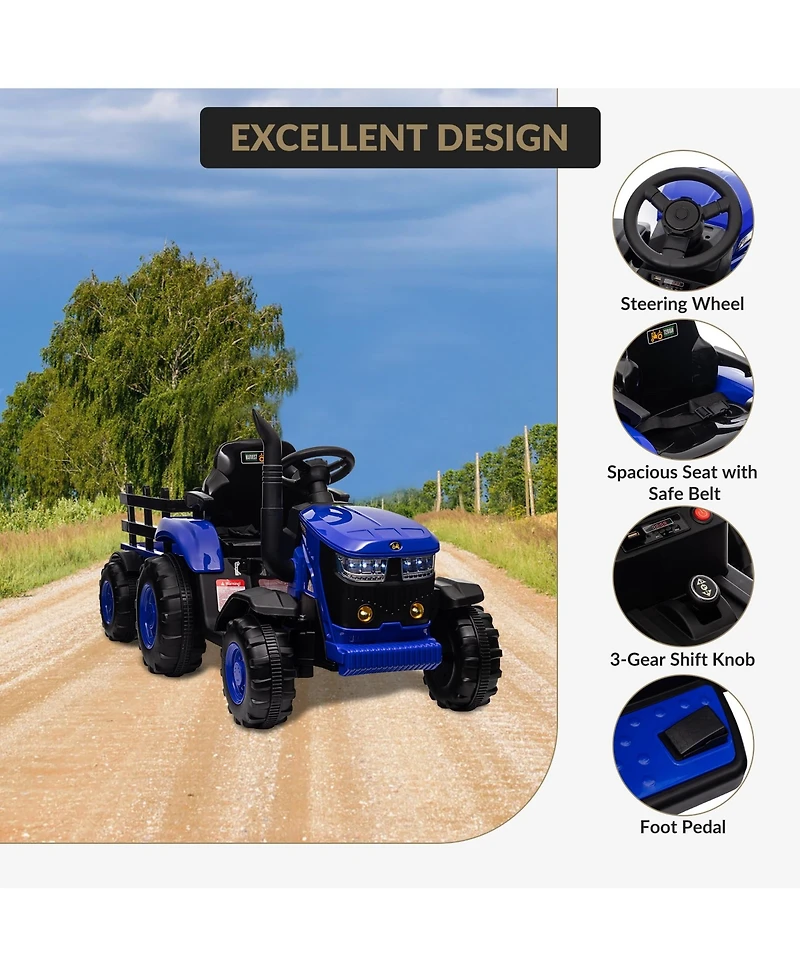homfan Electric Ride-On Tractor with Garden Cart Trailer, 12V Rechargeable, Remote Control, Up to 66 lbs, Ages 3-8