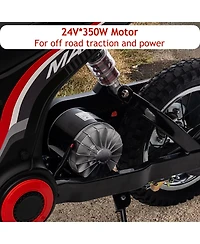 homfan 24V 350W Electric Dirt Bike with 3-Speed Modes and Shock-Absorbing Suspension, Ages 8-14