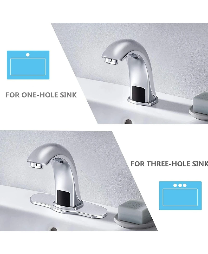 Busdays Automatic Sensor Touchless Bathroom Sink Faucet with Deck Plate Chrome Vanity Faucet Hands Free Hot Cold Water Mixer