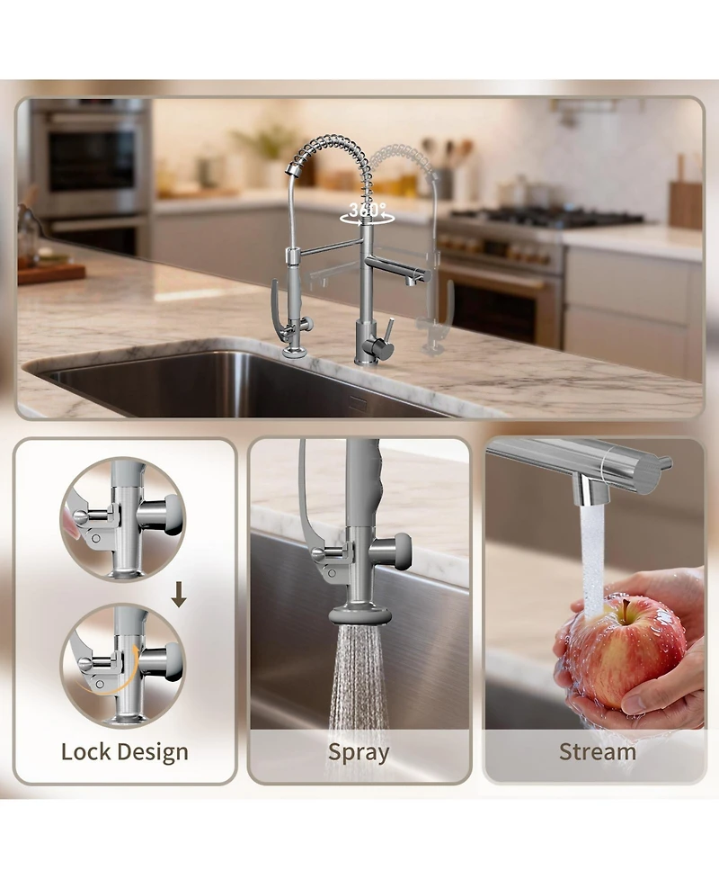 Busdays Commercial Single Handle Kitchen Sink Faucet Brushed Nickel Pull Down Sprayer Design