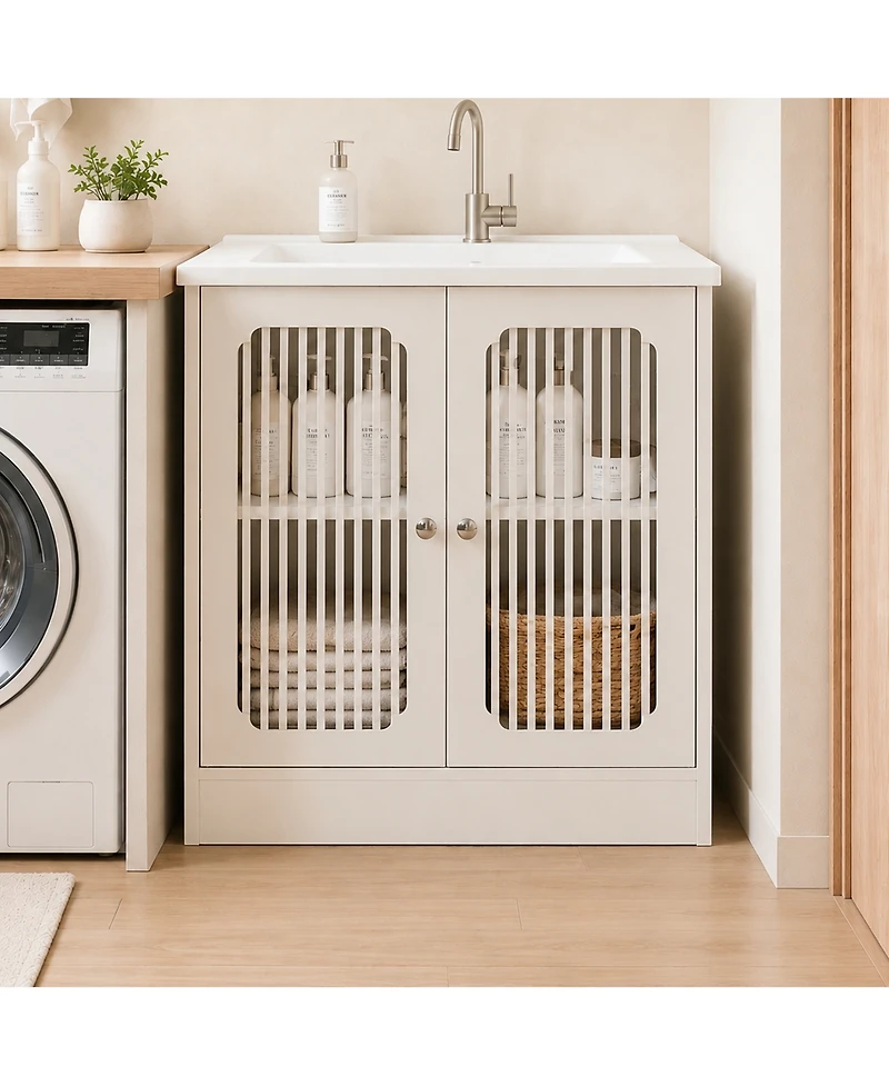 Busdays Floor Standing Bathroom Vanity Cabinet with Louvered Double Doors No Basin Included Storage Unit