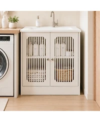 Busdays Floor Standing Bathroom Vanity Cabinet with Louvered Double Doors No Basin Included Storage Unit