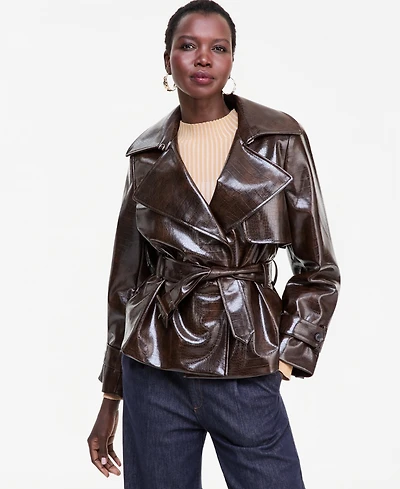 I.n.c. International Concepts Women's Crocodile-Embossed Belted Faux Leather Jacket, Macy's Exclusive