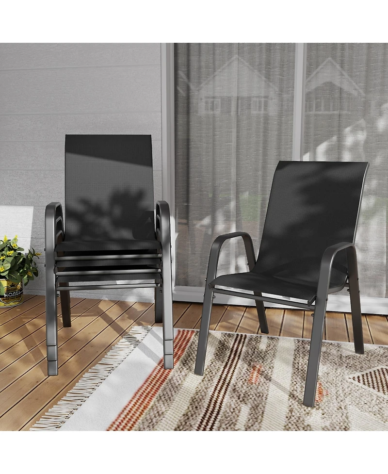 Clihome 4 Pack Teslin Patio Dining Chairs, 350LB Rustproof Metal Chairs with Ergonomic Lumbar Seat