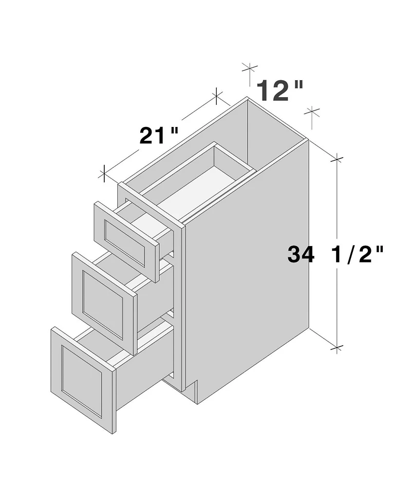 Boyel Living 12 Inch Unfinished Solid Wood 3 Drawer Base Cabinet