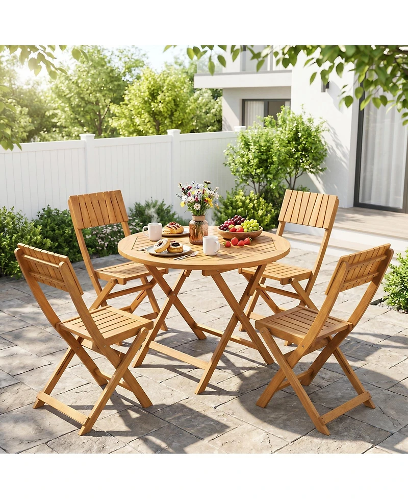 Gymax 4Pieces Folding Chairs with Slatted Backrest and Seat Armless Design No Assembly Needed