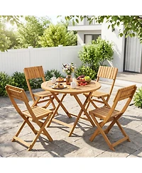 Gymax 4Pieces Folding Chairs with Slatted Backrest and Seat Armless Design No Assembly Needed