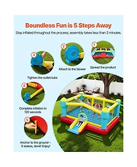 Hikeen 14.7 x 13.8 ft Kids Inflatable Bounce House with Slide, Basketball Hoop and Target Game