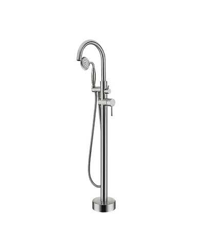 Busdays Freestanding Bathtub Faucet with Handheld Shower 40.12 Inch High Swan Neck Spout Brushed Nickel Solid Brass for Clawfoot Tub