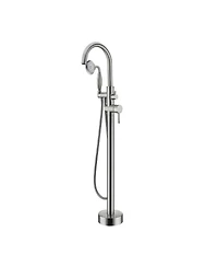 Busdays Freestanding Bathtub Faucet with Handheld Shower 40.12 Inch High Swan Neck Spout Brushed Nickel Solid Brass for Clawfoot Tub
