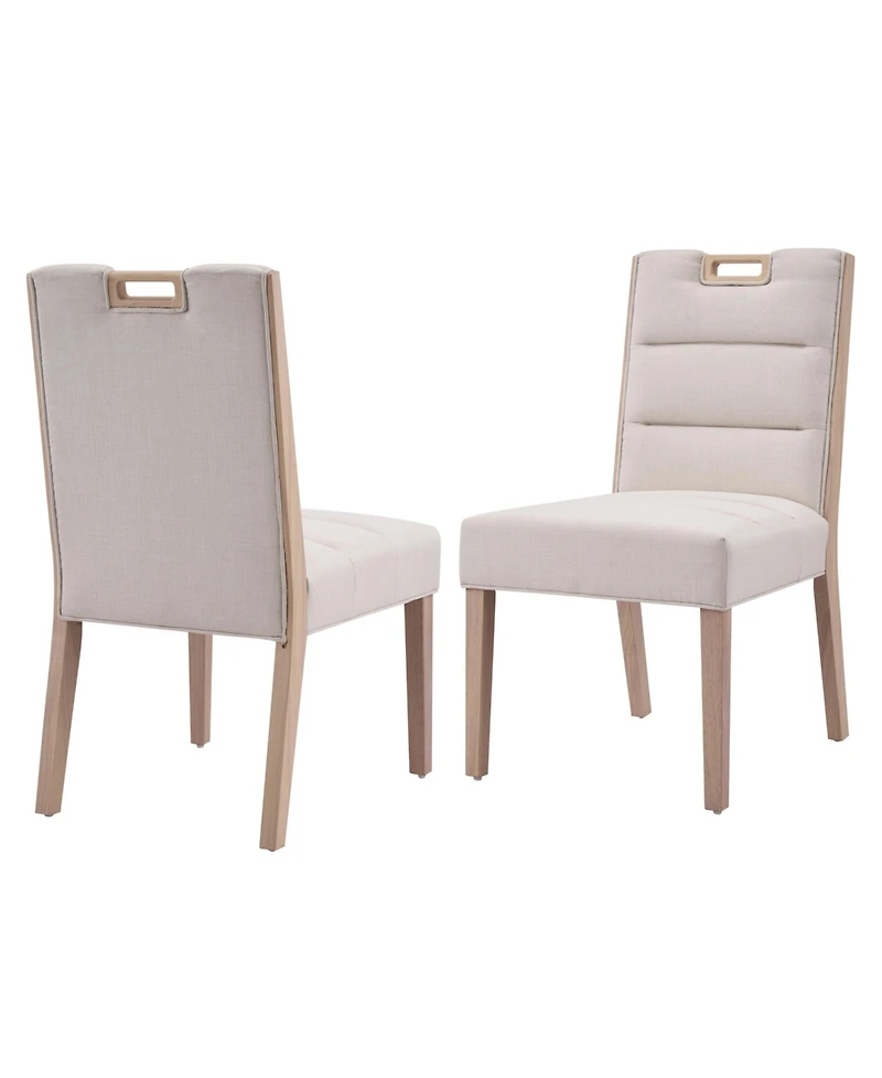 Boyel Living 2-Piece Modern Armless Dining Chairs, Fabric Upholstered Seat and Natural Rubberwood Frame, Kitchen Chairs