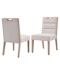 Boyel Living 2-Piece Modern Armless Dining Chairs, Fabric Upholstered Seat and Natural Rubberwood Frame, Kitchen Chairs