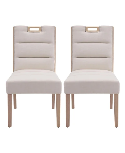 Boyel Living 2-Piece Modern Armless Dining Chairs, Fabric Upholstered Seat and Natural Rubberwood Frame, Kitchen Chairs