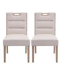 Boyel Living 2-Piece Modern Armless Dining Chairs, Fabric Upholstered Seat and Natural Rubberwood Frame, Kitchen Chairs