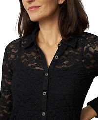 Cable & Gauge Women's Lace Knit Button-Front Top