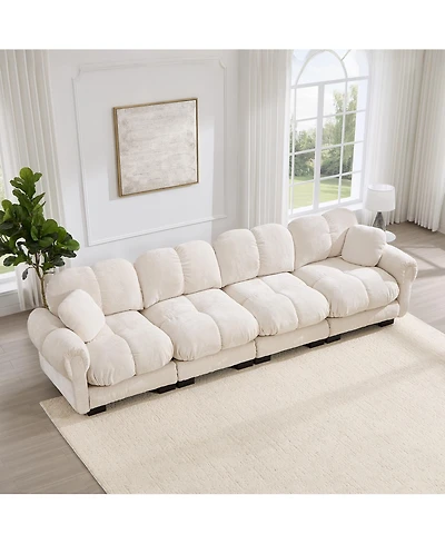 Boyel Living Chenille Cloud 4-Seater Sofa Exquisite Pillows and Quilted Back Cushions Soft Padded Armrests Deep Seat for Room