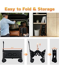 Mountaintop Collapsible Foldable Wagon Cart,220LBS Heavy Duty, All-Terrain Wheels,2 Cup Holders, Utility Cart, Black, Grocery Beach Sports Shopping