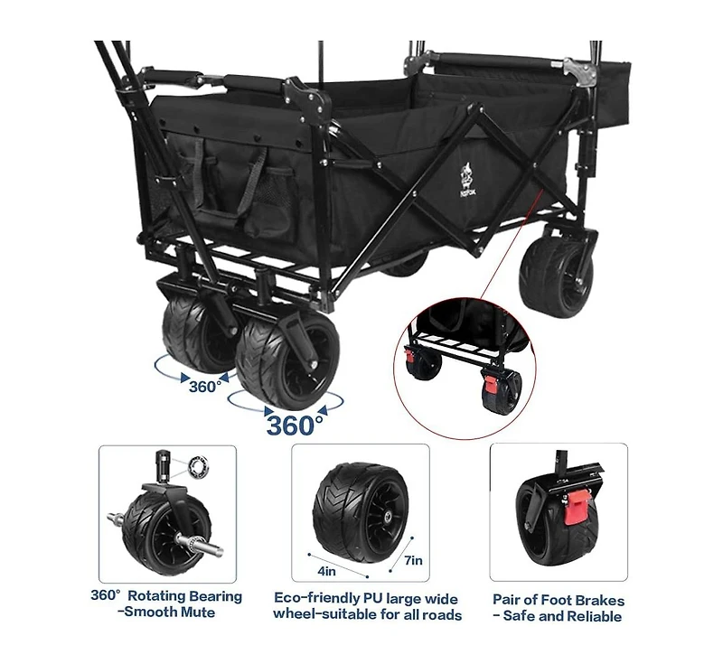 Mountaintop Collapsible Wagon 140L Cart,Removable Canopy,All-Terrain Wheels with Brake,Cooler Bag,Camping Beach Shopping