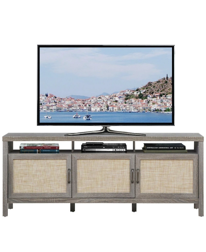 Gouun 62 in Entertainment Media Console with Rattan Doors and Solid Wood Legs for TVs up to 65 inch