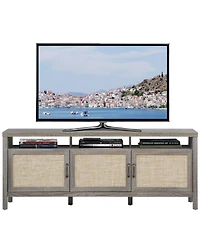 Gouun 62 in Entertainment Media Console with Rattan Doors and Solid Wood Legs for TVs up to 65 inch
