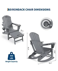 homfan Set of 4 Folding Adirondack Rocking Chairs with Footrest Outdoor Rocking Chair with Retractable Ottoman and Cup Holder for Patio or Garden