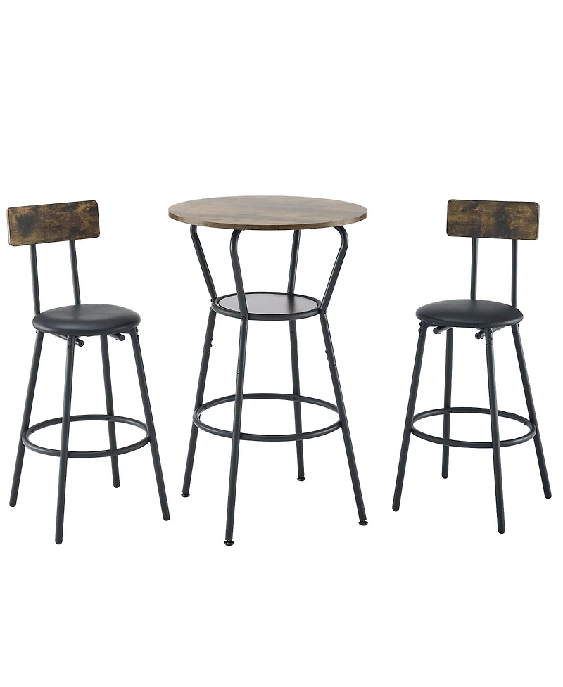 Flynama Round Bar Table Set with Middle Shelf and Upholstered Stools