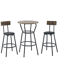 Flynama Round Bar Table Set with Middle Shelf and Upholstered Stools