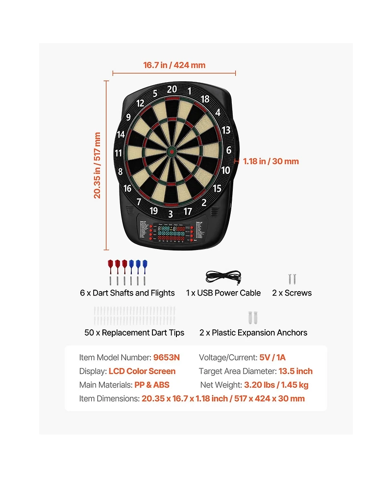 Hongge Electronic Dart Board with 43 Games, Ages 3+