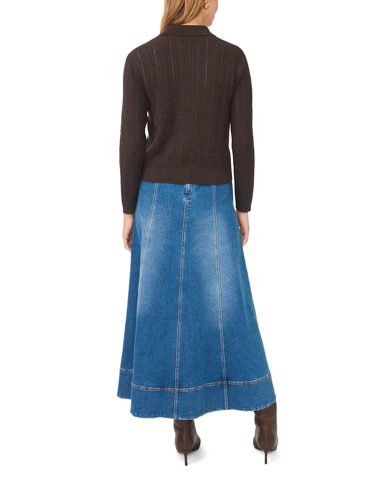 1.state Women's Pointelle Cable Collared Cardigan
