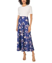 1.state Women's Floral High-Waisted A-Line Bias Cut Maxi Skirt