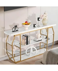 Slickblue Geometric Console Table with Marble Shelves, 3-Tier Open Storage Table for Hallway and Foyer