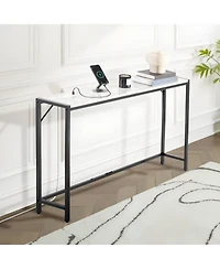 Slickblue Slim Marble Console Sofa Table with Charging Station, Triangular Support, Entryway Furniture