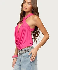 Edikted Women's Maise Backless Cowl Neck Crisscross Top