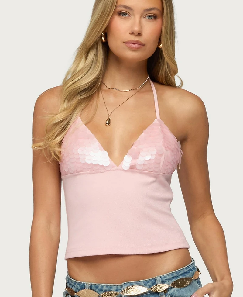Edikted Women's Katelyn Sequin-Halter Sleeveless Top
