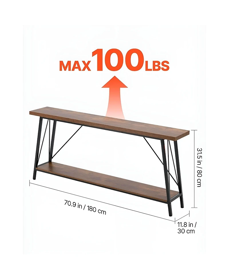 Slickblue Long Narrow Sofa Table with Shelves, Industrial Entryway Console Table for Bedroom and Living Room