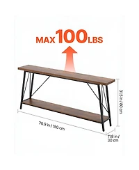 Slickblue Long Narrow Sofa Table with Shelves, Industrial Entryway Console Table for Bedroom and Living Room