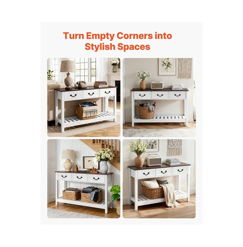 Slickblue Wooden Entryway Console Table with Storage Drawers, Bottom Shelf, Behind Couch Table for Home Decor